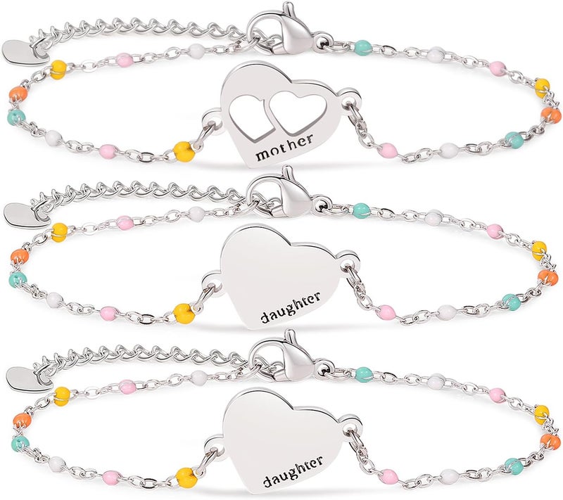 DS Mother Daughter Bracelets Set,18K Gold Plated Stainless Steel Heart Jewelry for Women Girls,Mothers Day Gifts for Mom/Daughter,Adjustable Matching Bracelets for Mommy and Me gift box packaging - Image 1